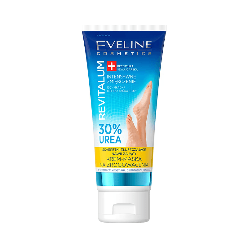 Crema-mască exfoliantă pentru picioare Eveline Revitalum 30% Uree - Combate calusurile și rugozitatea pielii