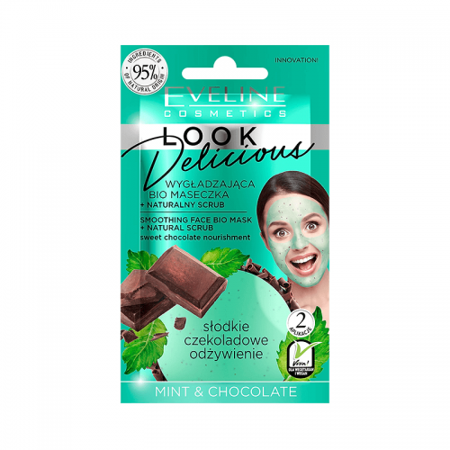 Mască bio pentru fata de netezire cu peeling natural Look Delicious Smoothing Bio Face Mask with Mint & Chocolate | Eveline Cosmetics